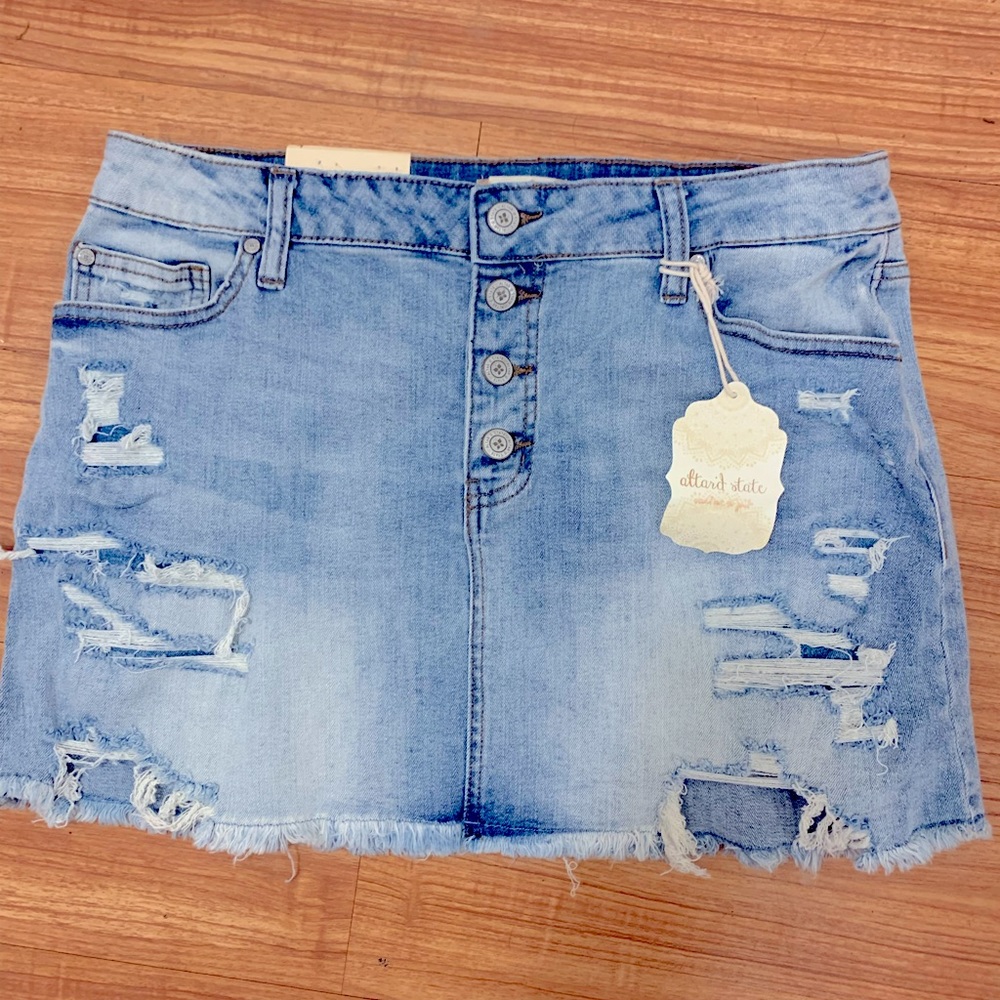 NWT Altar’d State, Light Blue Distressed Denim Mini Skirt